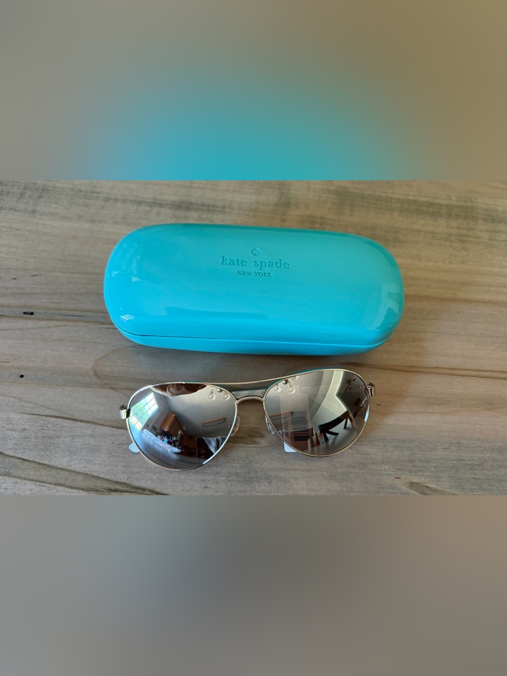 kate spade Rose-Gold Aviator Sunglasses with Turquoise Case - Picture 10 of 13